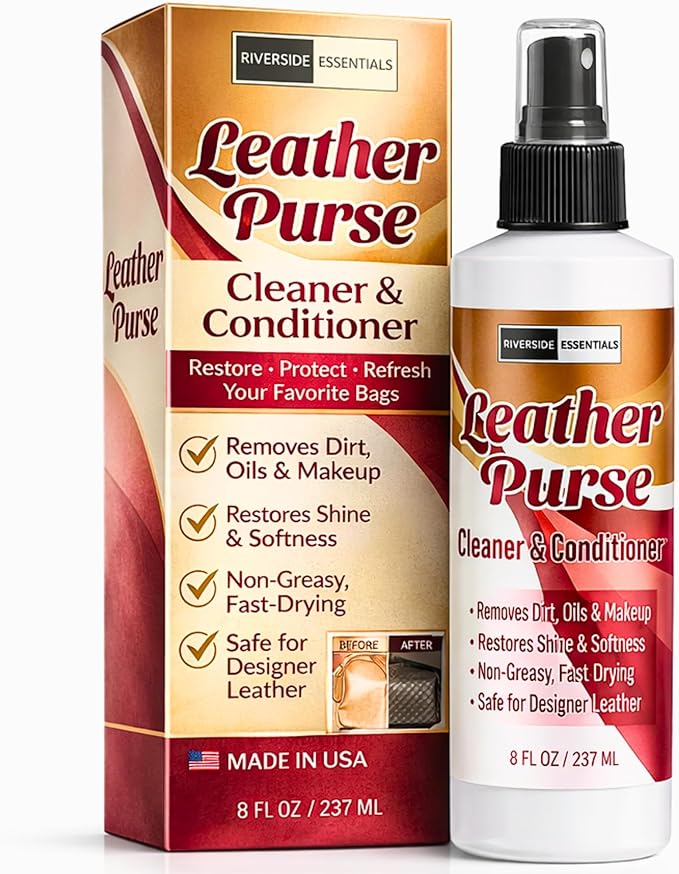8oz Leather Purse Cleaner & Conditioner – 3-in-1 Spray for Handbags, Designer Bags & Luxury Purses – Deodorizes, Cleans, Conditions & Restores Leather – Safe on Finishes
