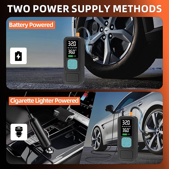 Y34 Tire Inflator Portable Air Compressor,4X Faster Inflation,10000mAh Cordless/12V DC 150PSI Air Pump for Car Tires with Digital Pressure Gauge/LED Light for Car,Motorcycle,Bike,Ball