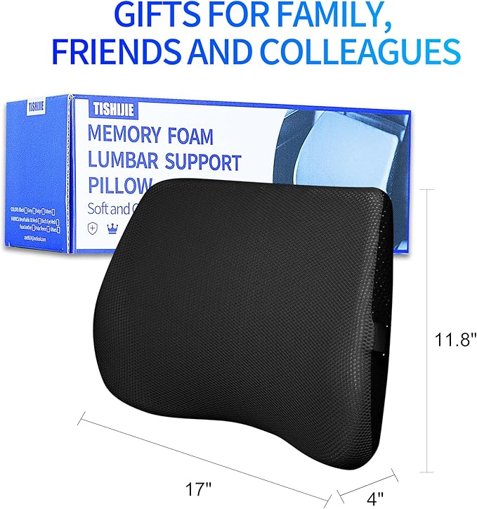Lumbar Support Pillow for Car, Lower Back Support for Driving Seat Memory Foam Lumbar Pillow for Office Chair - Back Pain Relief for Car Seat, Wheelchair (Black)