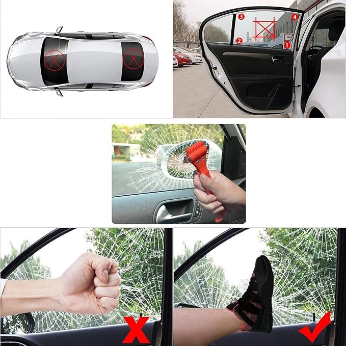 SINSEN Car Safety Hammer Set of 3 Emergency Escape Tool Auto Car Window Glass Hammer Breaker and Seat Belt Cutter Escape 2-in-1 for Family Rescue & Auto Emergency Escape Tools (3 PCS)