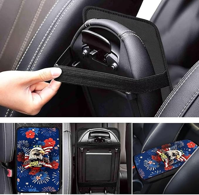 Dreaweet 250 Years Patriotic Eagle Center Console Cover Universal Middle Console Covers for SUV Truck Scratch & Wear Resistant Car Armrest Storage Box Mat Protector