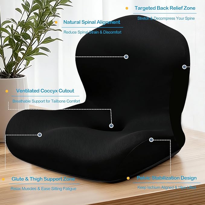 Seat Cushion for Office Chair and Car, L-Shaped Ergonomic Car Seat Cushions, Memory Foam Chair Cushion, Lumbar Support Pillow for Wheelchair, Car, Home, Office, Desk, Black