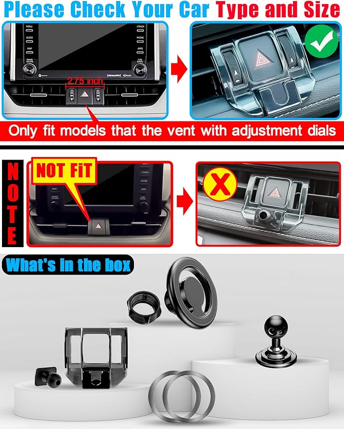 Phone Mount for Mag-Safe, Car Stand Holder, Only for (Toyota RAV4 2019 to 2024 Premium XLE, Adventure, TRD Off-Road, Limited, Hybrid XSE), Must with Adjustment Wheel, Otherwise Not Fit