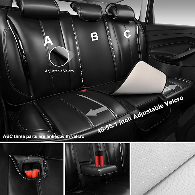 CAR PASS Ultra+ Nappa Patent Leather Car Seat Covers Full Set Universal Cushioned,Soft Breathable Waterproof Anti-Slip Driver Seats Backrest for SUV Pick-up Truck Sedan,5 Seats Aether Lustre All Black