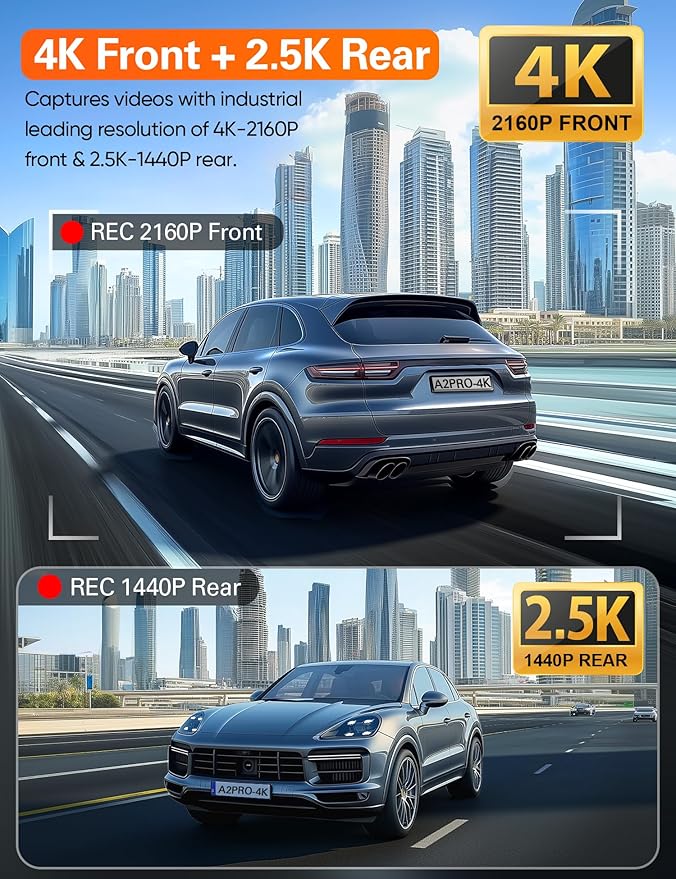 Navycrest 4K+2.5K WiFi Dash Cam Front and Rear, Built-in 5G WiFi, Free 64GB Card, Dash Camera for Cars, Dual Dashcam, G-Sensor, 24/7 Parking Mode, 3'' IPS Screen, Loop Recording, WDR Silver