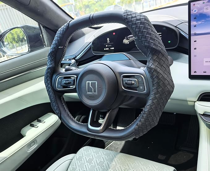 Quick Install Braided Pattern Nappa Leather Steering Wheel Grips,Woven Texture Car Steering Wheel Cover,for Women,for 14 to 15.5 inches Sedan Coupe SUV