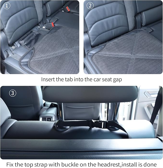 Car Seat Protector Leather Waterproof Child Safety Seat Protector Cover with Thick Pad and 2 Large Pockets Durable Kick Mat for All Auto Seat (Black)