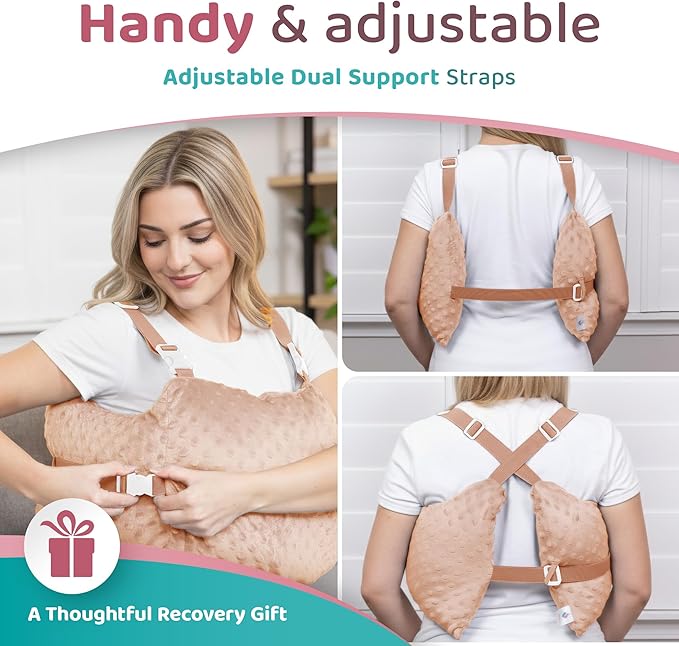 Zomaple Mastectomy Recovery Pillow with Strap, Swirly Gel Pack, Seat Belt Cover & Shower Lan – Post Mastectomy Must Haves, Breast Augmentation/Reduction & Mastectomy Recovery Supplies – Washable Cover
