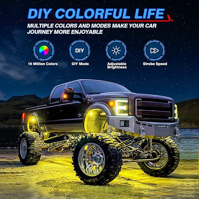 MICTUNING 2026 Upgraded X2 RGB Rock Lights Kit, APP & Remote Dual Control, 8 Pods Neon Light Lighting Kit, IP68 Waterproof, Music Sync, Strobe Effects for Trucks, Boat, RV, ATVs, UTVs