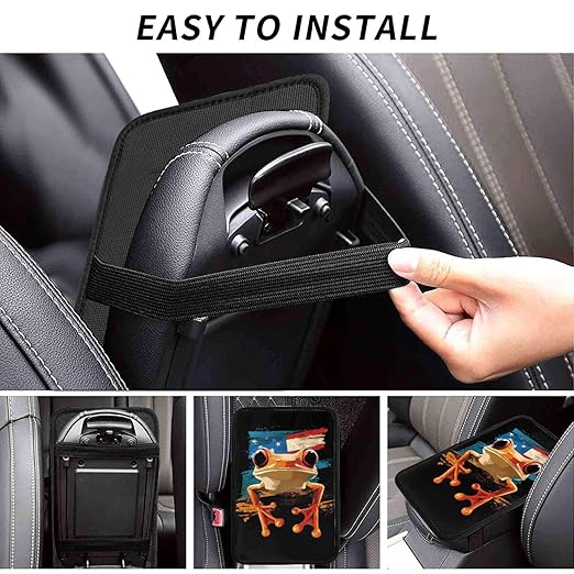 Puerto Rico Flag Frog Car Auto Armrest Cushion Cover Accessories Center Console Seat Box Pad Protector Universal Decoration for Most Vehicle SUV Truck