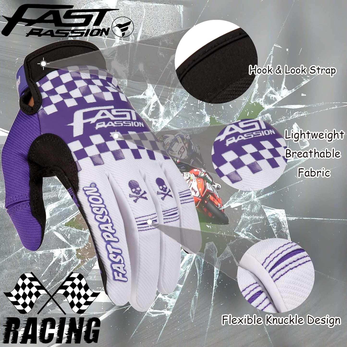 Motorcycle Gloves for Men/Women - Dirt Bike & Motocross Gloves with Anti-Slip ATV BMX MX MTB Riding Cycling Features