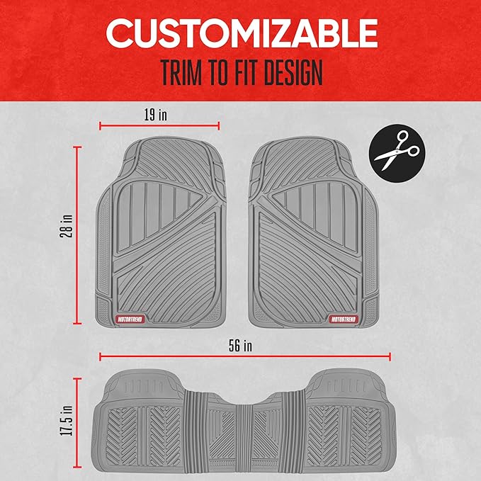 Motor Trend & BDK Heavy Duty Gray Rubber Car Mats Full Set - Universal Trim-to-Fit All Weather Floor Mats - Floor Mats for Car Accessories - Front & Back Interior Floor Mats for Truck Accessories