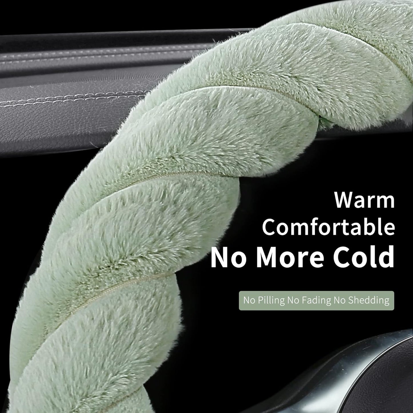 Luxury Fluffy Winter Car Steering Wheel Cover for Women Soft Warm Cute Auto Accessories for Jeep, Truck, Van, F150, Universal, Fuzzy, Anti Slip, Green, Large Size, 15.2-16in