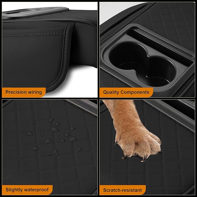 Armrest Cover for Car Fit for Jeep Grand Cherokee - Center Console Cover with Cup Holders and 2 Storage Pockets(Black)