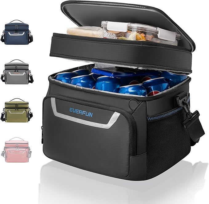 EVERFUN Small Cooler Bag 24/48 Can Insulated Lunch Box Double Deck Soft Leak-Proof Waterproof Collapsible Ice Chest for Men Women Work Travel Car Trip Picnic Beach