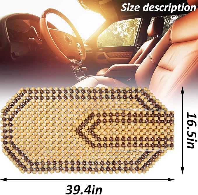 Natural Wood Beaded Auto Car Seat Bead Cover,Front seat Natural Wooden Cool Refreshing Back Massaging Comfort Cushion Mat,Premium Quality Universal for Car Truck on Summer