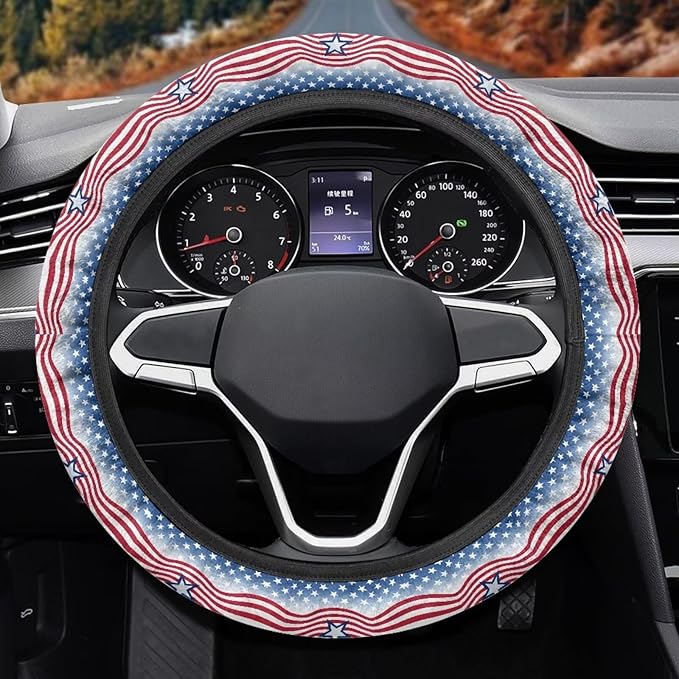 AFPANQZ Automotive Steering Wheel Covers Universal Fit 14 to 15 inch, American Star Steering Wheel Protector with Cloth for Women Keep Warm Comfort Grip Sweat Absorption Neoprene