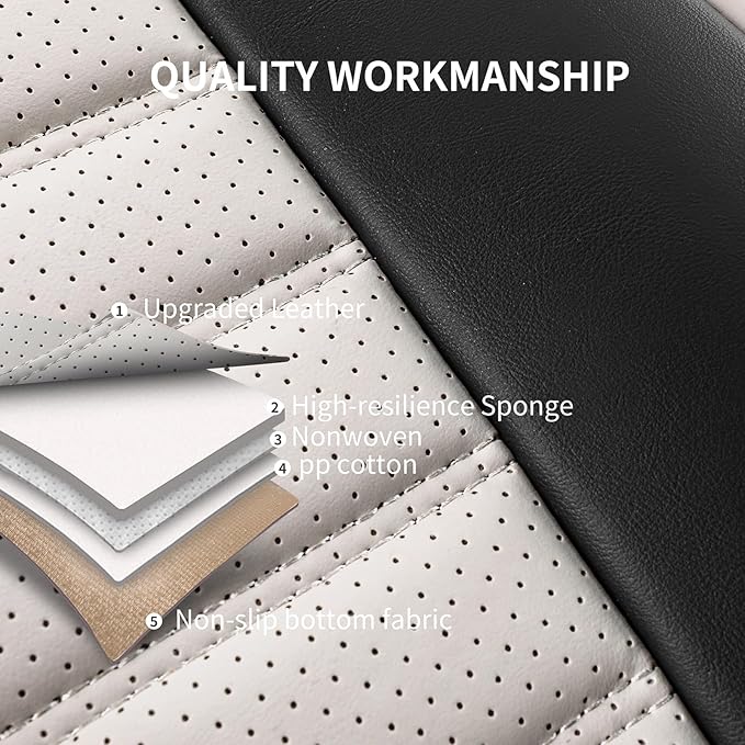 Car Seat Covers Full Set, Breathable Nappa Leather Seat Covers, Horizontal Stripes Automotive Seat Covers, Universal Seat Cushions for Sedan SUV Truck (5 PCS Full Set, Black + Cream)