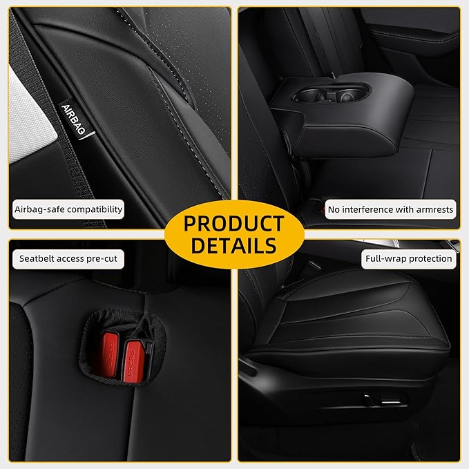 Custom Fit Seat Covers for 2025 2026 Tesla Model Y Juniper (5-Seater), Waterproof Breathable Nappa Leather, OEM Factory Style Full Set Car Seat Protectors Airbag Compatible - Black