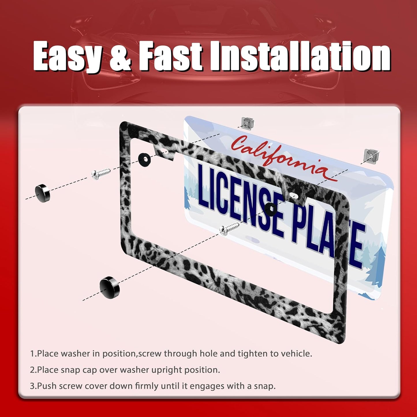 Beautiful Leopard Print License Plate Frame Cheetah Print Texture License Plate Holder for Car Decorative Parts Stainless Stee License Plate Frames for Standard Us Canada Funny 12x6 Inch
