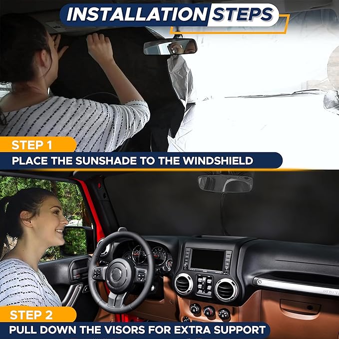 EcoNour Jeep Windshield Sunshade | Sun Visor for UV Rays & Heat Protection | Suitable for Wrangler, Gladiator | Jeep Accessories for Wrangler | X-Small - 60x21 Inches