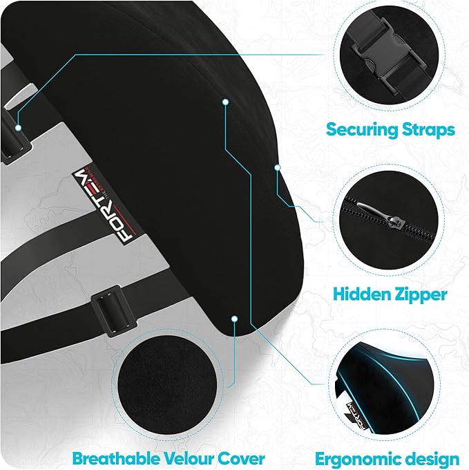 FORTEM Lumbar Support Pillow for Office Chair, Lumbar Support Pillow for Car, Back Rest for Gaming, Memory Foam Pillow, Desk Chair Cushion, Breathable & Washable Cover, Adjustable Straps