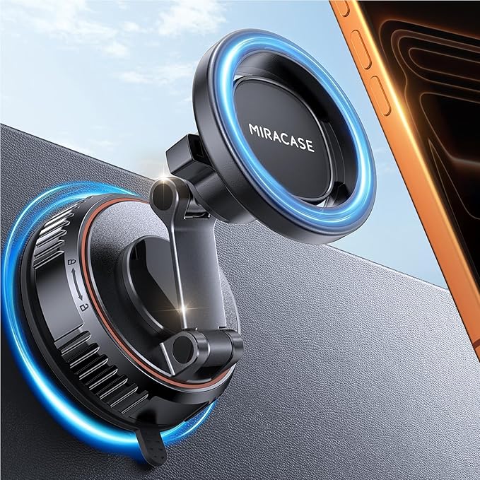 Miracase for MagSafe Car Mount[3600gf Strong Magnet & 89+LBS Suction Base]Vacuum Magnetic Phone Holders for Your Car, 360° Adjustable Dashboard & Windshield Mount with Dash Accents for All Smartphones
