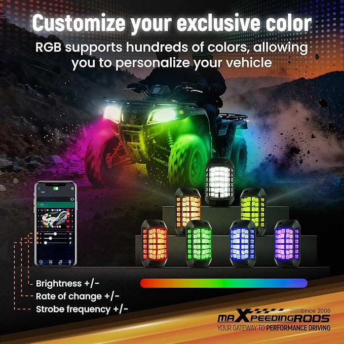 maXpeedingrods Rock Lights with 3D Lens, 12 Pods RGB Underglow Light Kits 432 LEDs, with Remote Control App Music Microphone Mode, Waterproof Wheel Lights for Off-raod Truck SUV Truck RV RZR Boat 12V