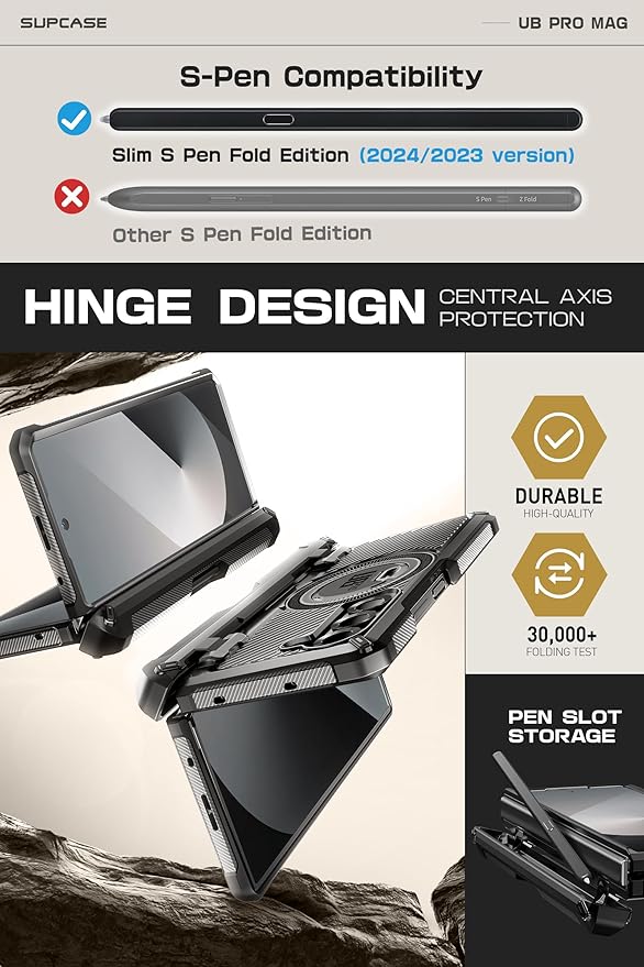 SUPCASE for Z Fold 6 Case with S Pen Holder [UB Pro Mag] [Compatible with MagSafe] [Military Grade Protection] [Built-in Screen Protector & Magnetic Ring Holder] Rugged Phone Case (Black)