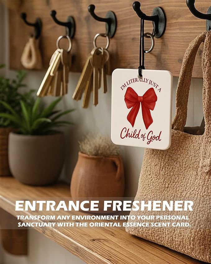 Red Coquette Bow Cherry Christian Square Citrus Car Air Freshener 4 Pcs, Preppy Religious Hanging Air Freshener for Cars Bathroom Dorm Books Decor, Girly Christian Accessories Gifts for Women