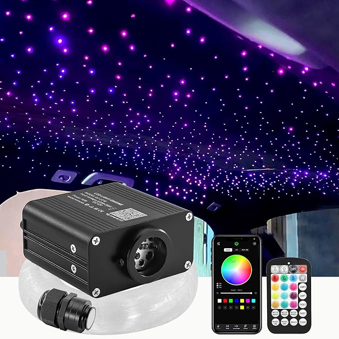 ATOKEE Starlight Headliner Kit Mixed 500pcs 9.8ft/3m, 16W Twinkle + Sound Activated Small Size Fiber Optic Star Lights for Car Roof Use with Bluetooth APP/Remote Control