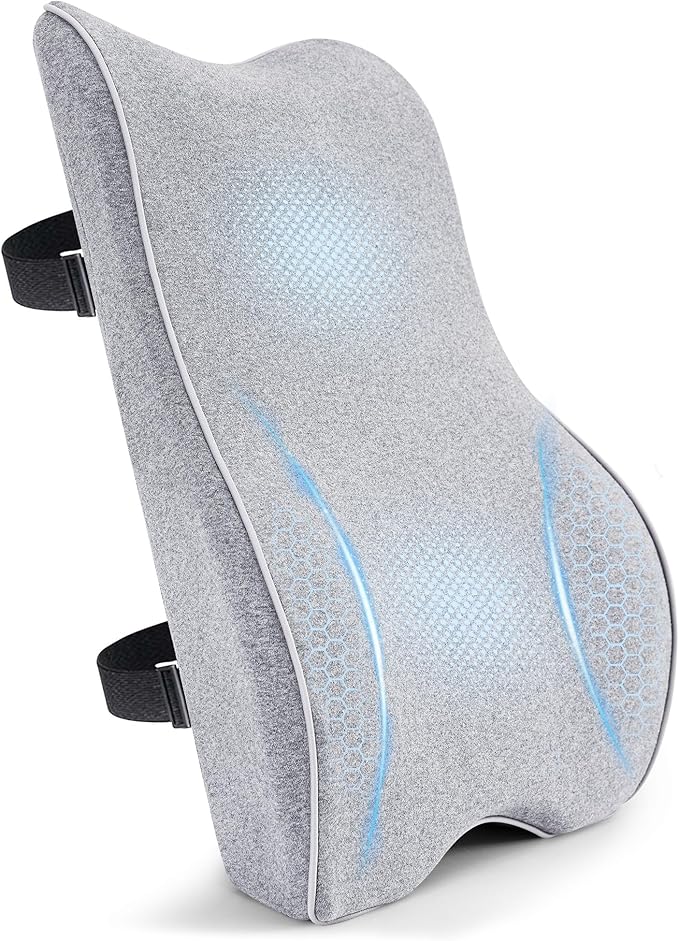 Lumbar Support Pillow for Office Chair, Back Support Pillow with Memory Foam, Relieves Back Pain, Removable Washable Cover & Adjustable Strap, for Car/Gaming Chair,Gift-Light Grey