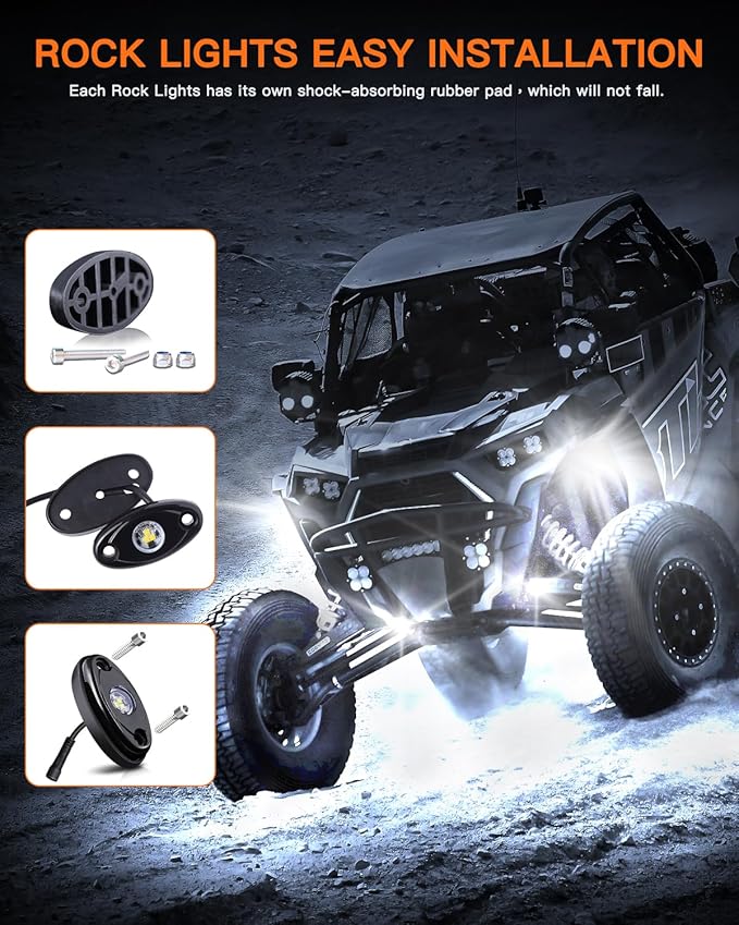 LEDMIRCY R1 Pure White LED Rock Lights Kit with Roker Switch Wire Harness 12PCS High Power Rock Lights White for Trucks Off Road ATV UTV SUV Underglow Trail Rig Light Under Body Waterproof Light