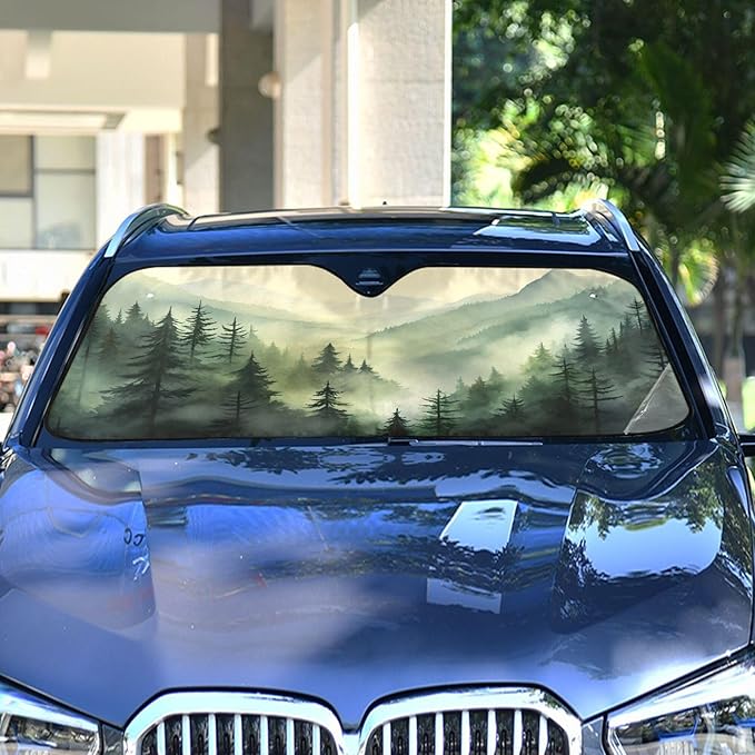 xigua Mountain Forests Car Windshield Sunshade Foldable Front Window Sun Visor Protector for Car,SUV,Truck - Keep Vehicle Cool,55 x 27.6 Inch