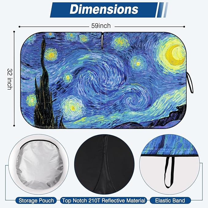 Car Windshield Sun Shade, Reflective Sunshade Blocks UV Rays, Keep Car Interior Cool, Front Foldable Windshield for Hatchback, Truck, SUV, MPV (59x32 inches)