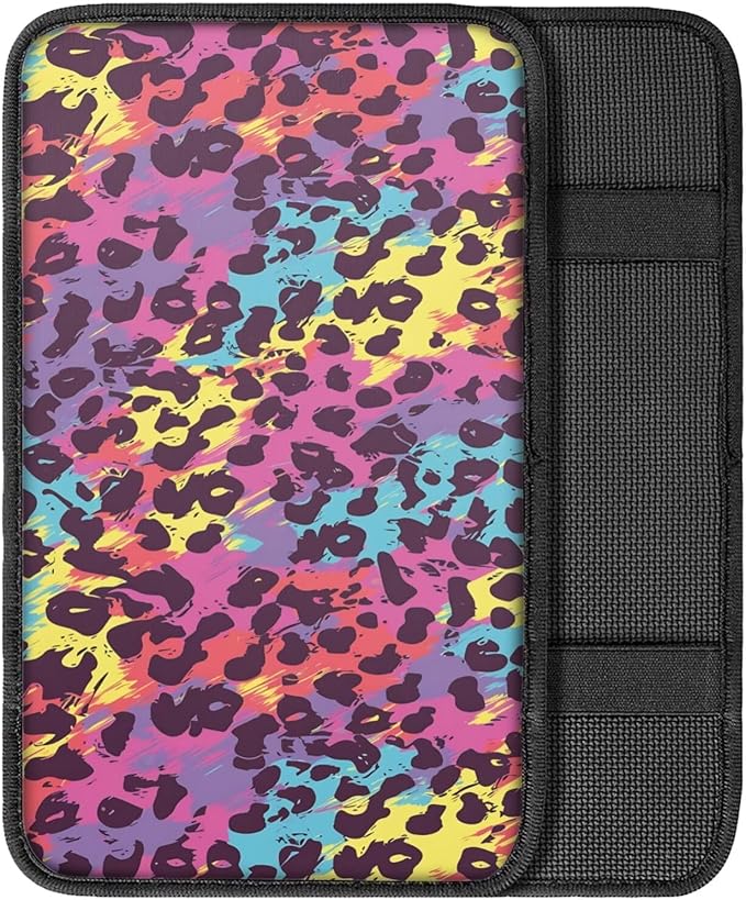 Dreaweet Rainbow Leopard Print Center Console Cover Car Accessories Interior Universal Middle Console Covers for SUV Truck Universal Fit Scratch & Wear Resistant Car Armrest Storage Box Mat Protector