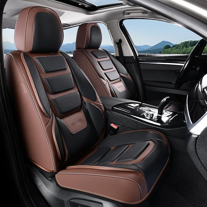 Coverado Car Seat Covers Full Set, Seat Covers for Cars, Front Seat Covers and Back Seat Cover Waterproof Leather Automotive Seat Cover, Universal Car Interior Protectors Cushion for Most Cars