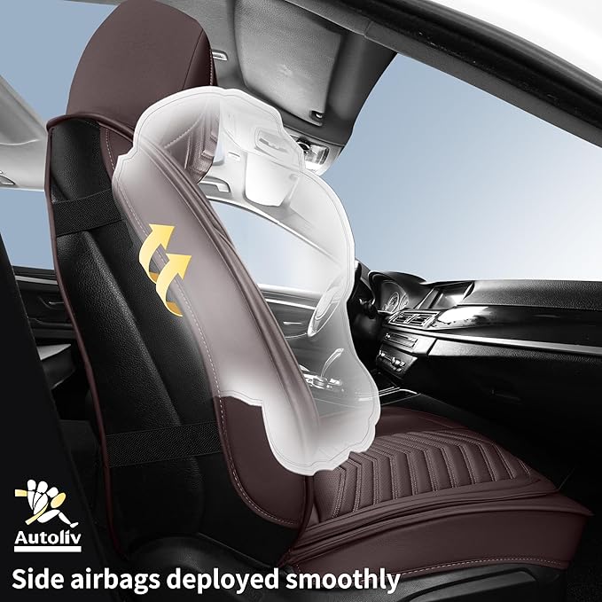 Nappa Leather Car Seat Covers Full Set, Brown Car seat Protector 5 Seats, Waterproof Car Seat Cushion, Universal Automotive Seat Covers Fit for SUV Truck Pick-up Sedan, Front and Rear