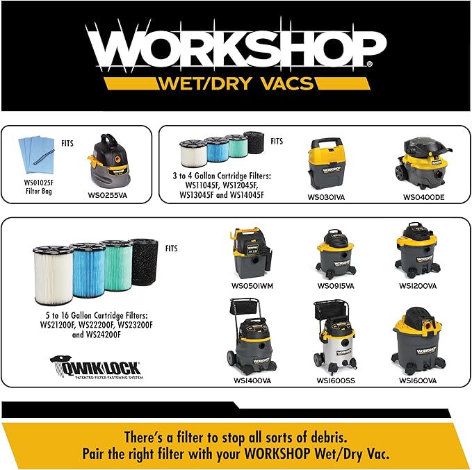WORKSHOP Wet/Dry Vacs Shop Vacuum Accessories WS25022A Extra Long Hose Attachment, 2-1/2-inch x 20-feet Locking Hose for Wet Dry Shop Vacuum Cleaners