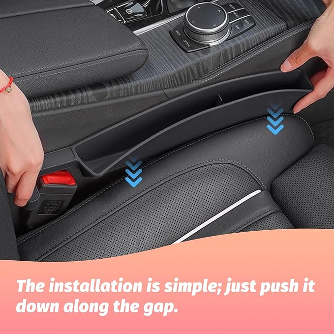 2PCS Car Seat Gap Filler, Anti-Drop Vehicle Console Crevice Blocker with 2 Storage Areas, Seat Side Seam Organizer Plug from Droping, Universal Automotive Interior Accessories(Black)