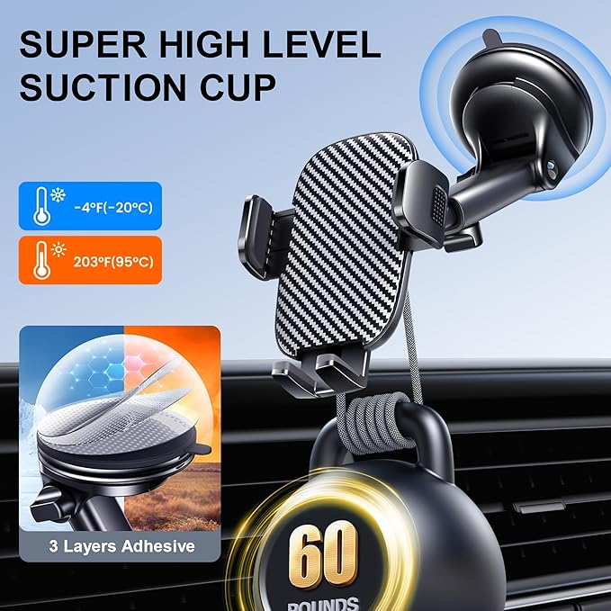 GUWEZ Phone Holder Car Mount for iPhone [Powerful Suction] Phone Mount for Car Dashboard Windshield Air Vent Universal Accessories [Thick Cases Friendly] Automobile Phone Holder Fit iPhone Smartphone