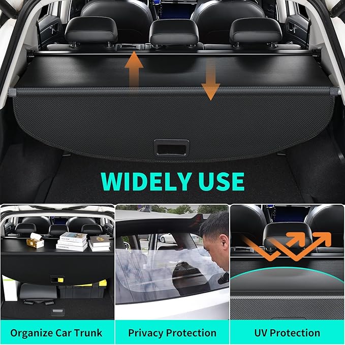 Cargo Cover fit for Nissan Rogue 2024 2023 2022 2021 Accessories, Retractable Rear Trunk Cover Luggage Security Shade, Anti-Peeping Privacy Screen Protector, Carbon Fiber Texture