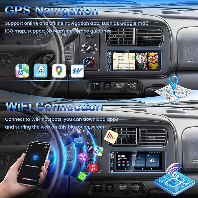 4G+64G Android 13 Car Radio for Dodge & Chrysler & Jeep (1990-2000), 6.2''Touch Screen Stereo with Wireless CarPlay, Android Auto, GPS Navigation, Bluetooth5.2