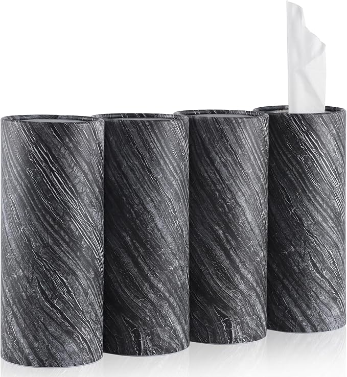 SINGARO Car Tissue Holder, 4 Pack Car Cup Holder Facial Tissues with Travel Tissue Bag, Quick and Convenient Flower Combination Car Tissue Box(4 Canisters/200 Tissues) Gray