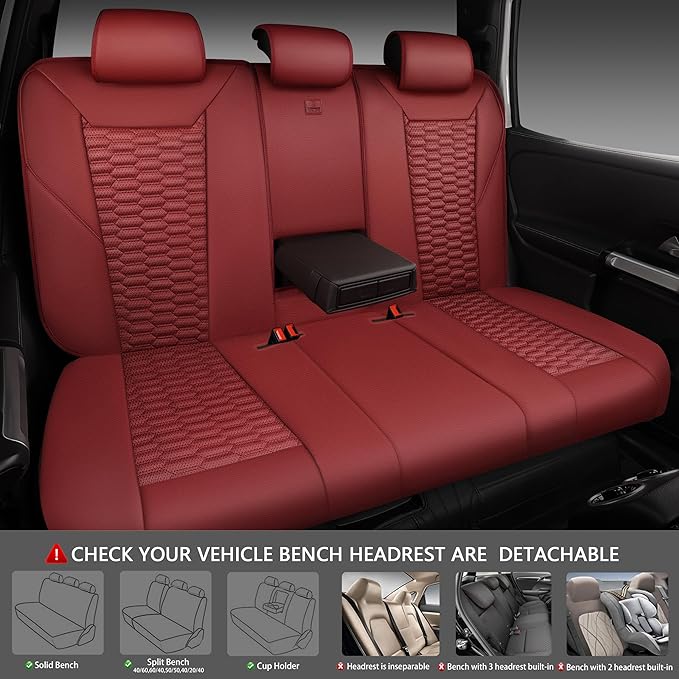 CAR PASS 3D Foam PU Leather Car Seat Covers Full Set,Luxury Breathable Faux Leather Seat Covers for Car,Anti Slip Universal Fit for SUVs Vans Sedan Trucks Automotive,Armrest Airbag Compatible Burgundy