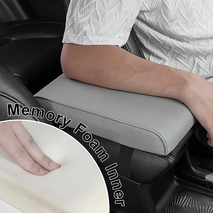 SEG Direct Car Center Console Cover, Breathable Leather Auto Armrest Cover, Memory Foam Arm Rest Cushion, Universal Car Seat Box Cover Car Interior Accessories, Gray