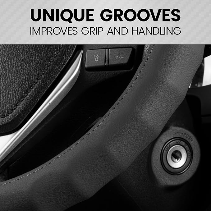 BDK Genuine Black Leather Steering Wheel Cover for Car, Small (13.5" - 14.5") – Ergonomic Comfort Grip for Men & Women, Car Steering Wheel Cover for Vehicles with Small Steering Wheels