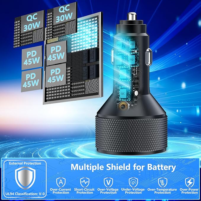 [Apple MFi Certified] iPhone 17 Car Charger, KYOHAYA 6-Port 120W USB-C&USB-A Power Cigarette Lighter Fast Charging PD/QC USB-C Car Charger + Type-C Braided Cord for iPhone 17/17 Pro/16/15/Galaxy/Pixel