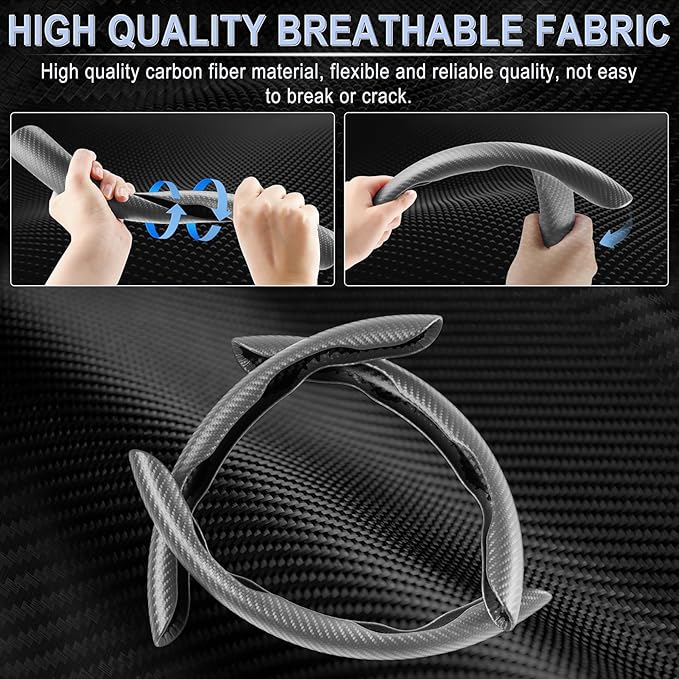 Amiss 3pcs Carbon Fiber Anti-Skid Steering Wheel Cover, Waterproof & Segmented Butterfly Design, Universal 99% Vehicle Wheel Cover Protector, Car Interior Accessories (Gray)