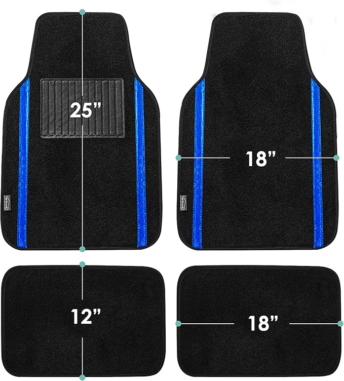 FH Group Universal Fit Car Floor Mats – All-Purpose Carpet Floor Mats & Protectors for Cars, SUVs & Trucks, Durable Automotive Carpet Mats, Blue & Black